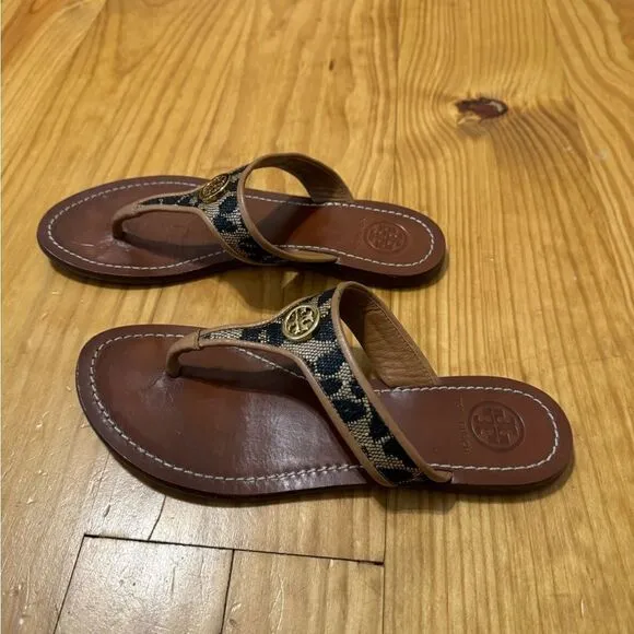 Tory Burch Cameron Thong Wedge Sandals Snakeskin-Embossed Women's Size US 5.5M