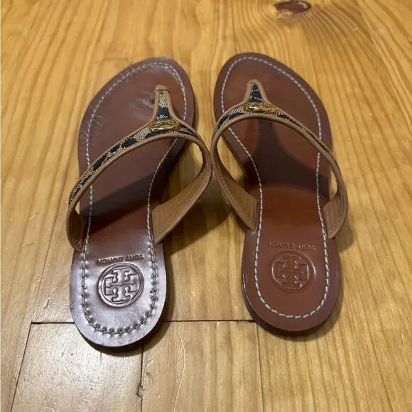 Tory Burch Cameron Thong Wedge Sandals Snakeskin-Embossed Women's Size US 5.5M