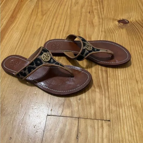 Tory Burch Cameron Thong Wedge Sandals Snakeskin-Embossed Women's Size US 5.5M