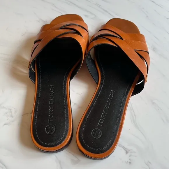 Tory Burch City Flat Slide Slip On Casual Sandals Women’s Size 8 M in Light Tan