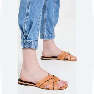 Tory Burch City Flat Slide Slip On Casual Sandals Women’s Size 8 M in Light Tan