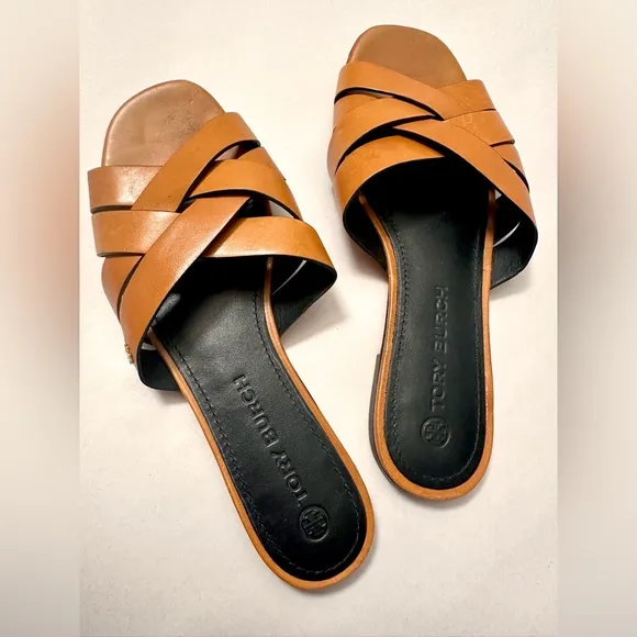 Tory Burch City Flat Slide Slip On Casual Sandals Women’s Size 8 M in Light Tan