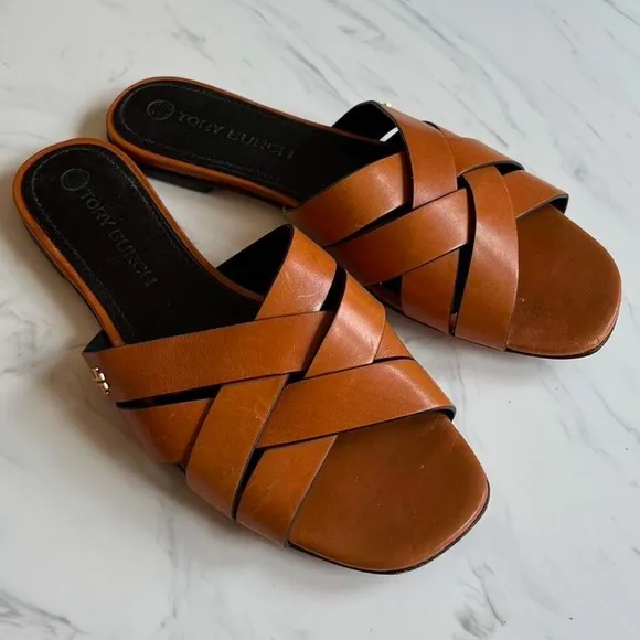 Tory Burch City Flat Slide Slip On Casual Sandals Women’s Size 8 M in Light Tan