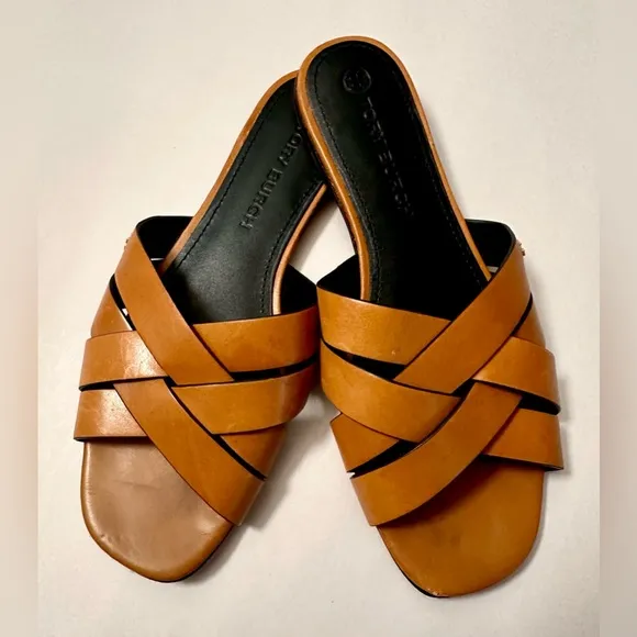 Tory Burch City Flat Slide Slip On Casual Sandals Women’s Size 8 M in Light Tan