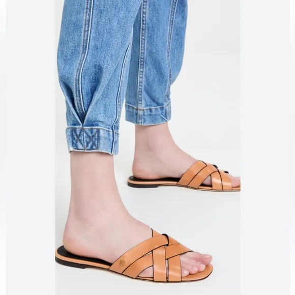 Tory Burch City Flat Slide Slip On Casual Sandals Women’s Size 8 M in Light Tan