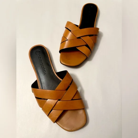 Tory Burch City Flat Slide Slip On Casual Sandals Women’s Size 8 M in Light Tan