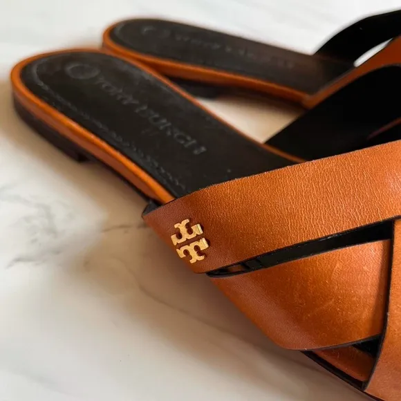 Tory Burch City Flat Slide Slip On Casual Sandals Women’s Size 8 M in Light Tan