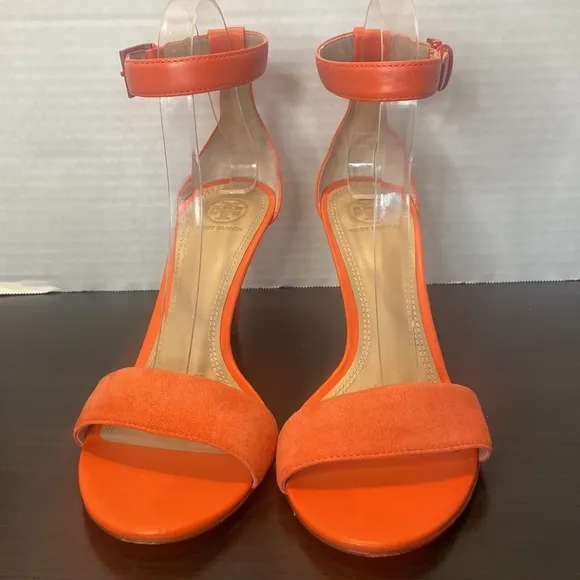 Tory Burch Classic Coral Suede Ankle Strap Heels Sandals Size 9