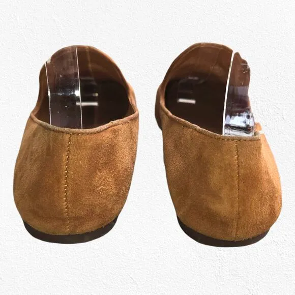 Tory Burch Cognac Tan Brown Suede Ruby Smoking Slippers Flat Loafers Size 8.5