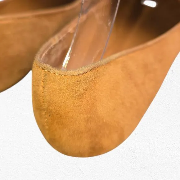 Tory Burch Cognac Tan Brown Suede Ruby Smoking Slippers Flat Loafers Size 8.5