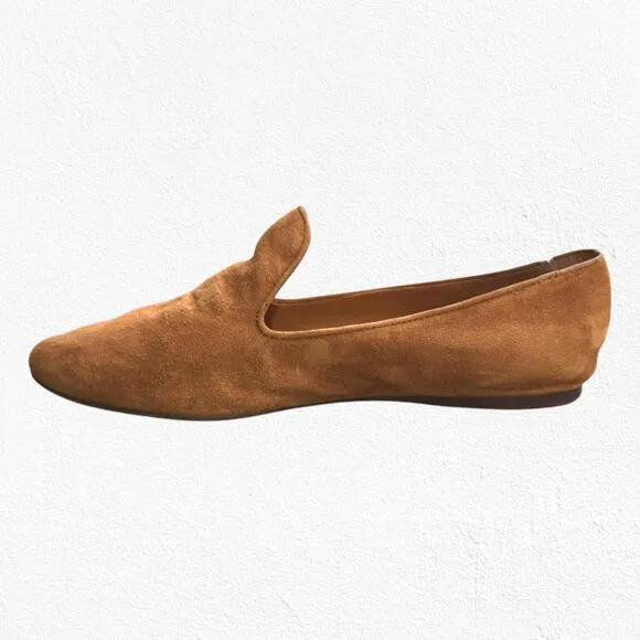 Tory Burch Cognac Tan Brown Suede Ruby Smoking Slippers Flat Loafers Size 8.5