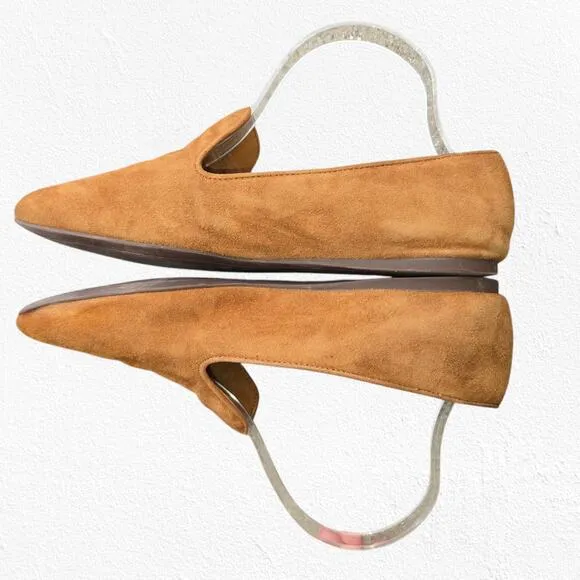 Tory Burch Cognac Tan Brown Suede Ruby Smoking Slippers Flat Loafers Size 8.5