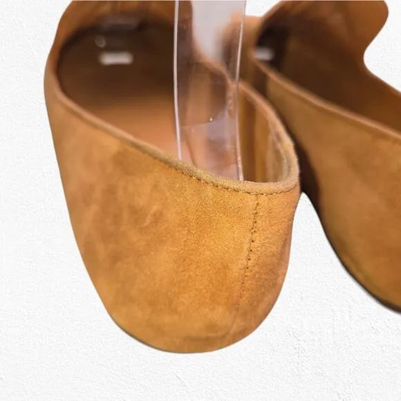 Tory Burch Cognac Tan Brown Suede Ruby Smoking Slippers Flat Loafers Size 8.5