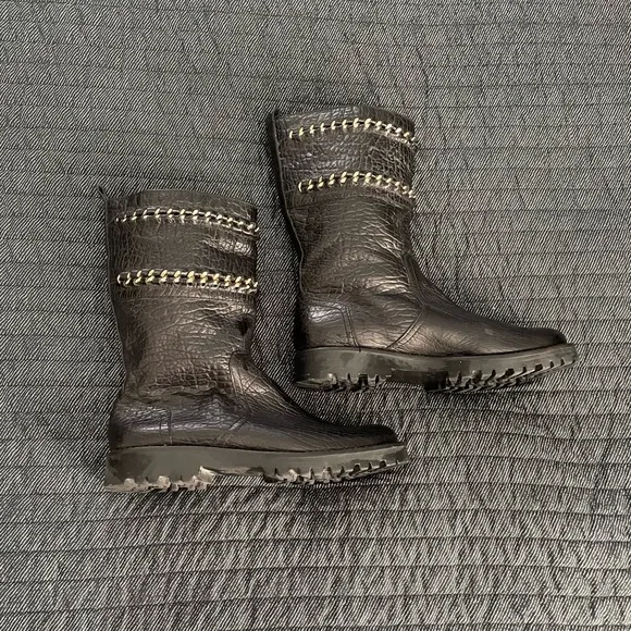 Tory Burch Connell Chain Boots with Gold Chain Accents