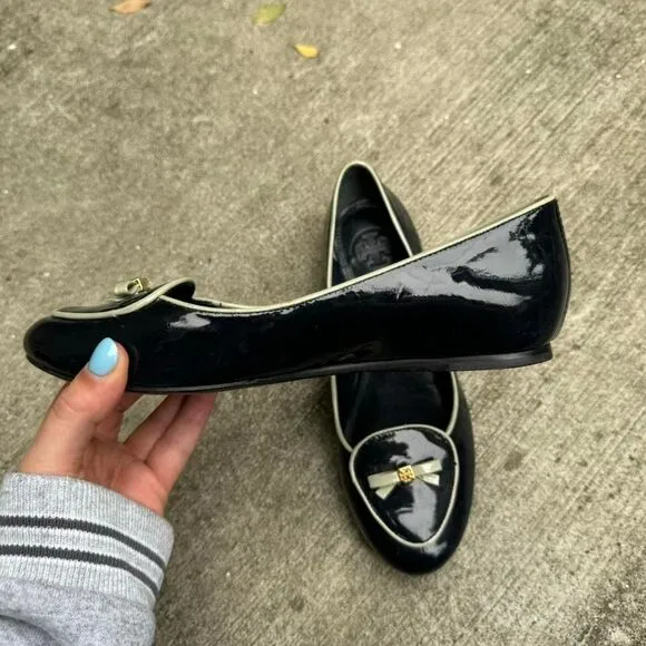 Tory Burch Dakota Flats‎ Women's Size 6 Patent Leather Blue Bow Ballet Loafer