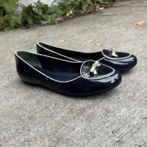 Tory Burch Dakota Flats‎ Women's Size 6 Patent Leather Blue Bow Ballet Loafer