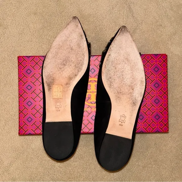 Tory Burch “Esme” Black Crystal Bejeweled Bow Flat Size 10 M