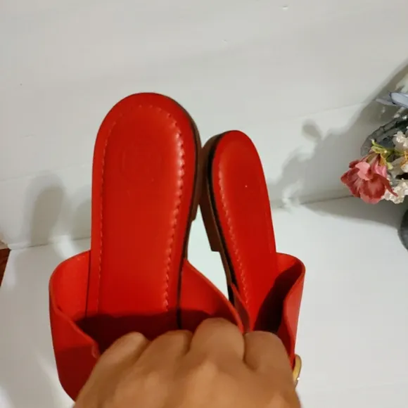 TORY BURCH Everly Backless Flat Thong Sandals RED
