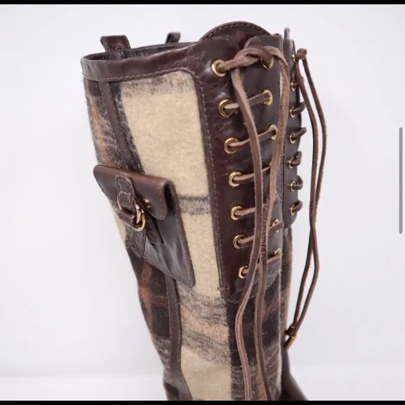 Tory Burch flannel and leather boots. EUC
