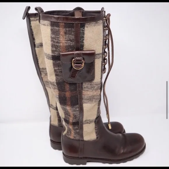 Tory Burch flannel and leather boots. EUC