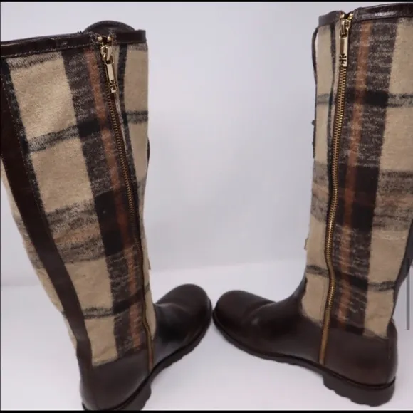 Tory Burch flannel and leather boots. EUC