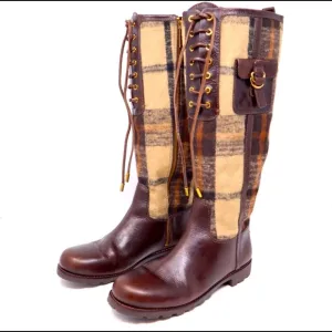 Tory Burch flannel and leather boots. EUC