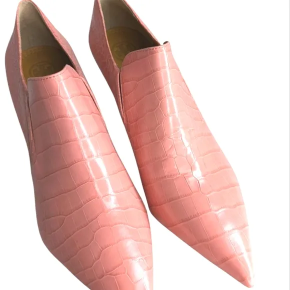 Tory Burch Georgina 80mm Ankle Bootie Elegant Pink Croc-Embossed Heels.. Size 10