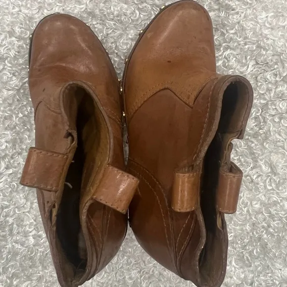 Tory Burch Ginevra Tan Brown Leather Studded Ankle Boots Platform