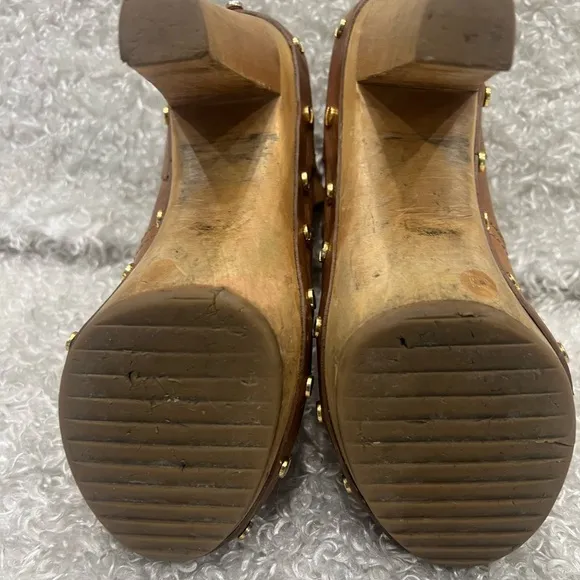 Tory Burch Ginevra Tan Brown Leather Studded Ankle Boots Platform