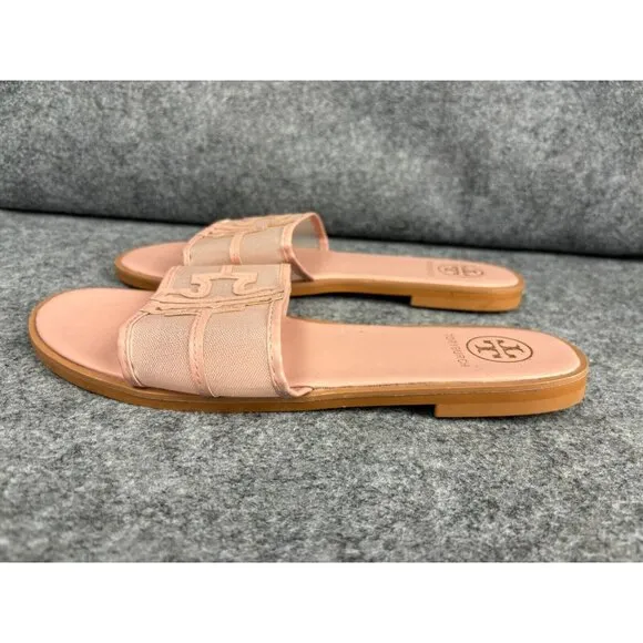 Tory Burch Ines Flat Slide Sandals Women's EU 42 US 11 Pink Mesh
