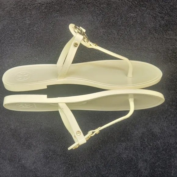 Tory Burch Ivory Off White Mini Miller Flat Thong Jelly Sandals Size6