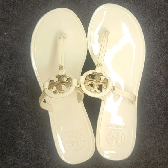 Tory Burch Ivory Off White Mini Miller Flat Thong Jelly Sandals Size6