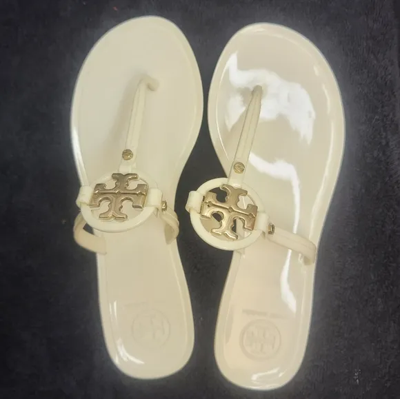 Tory Burch Ivory Off White Mini Miller Flat Thong Jelly Sandals Size6