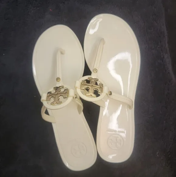 Tory Burch Ivory Off White Mini Miller Flat Thong Jelly Sandals Size6