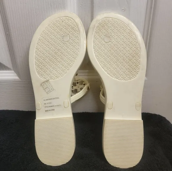 Tory Burch Ivory Off White Mini Miller Flat Thong Jelly Sandals Size6