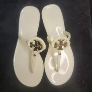 Tory Burch Ivory Off White Mini Miller Flat Thong Jelly Sandals Size6