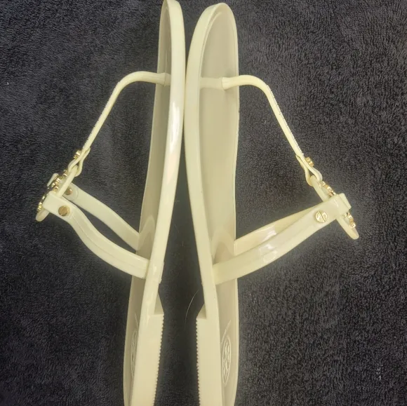 Tory Burch Ivory Off White Mini Miller Flat Thong Jelly Sandals Size6