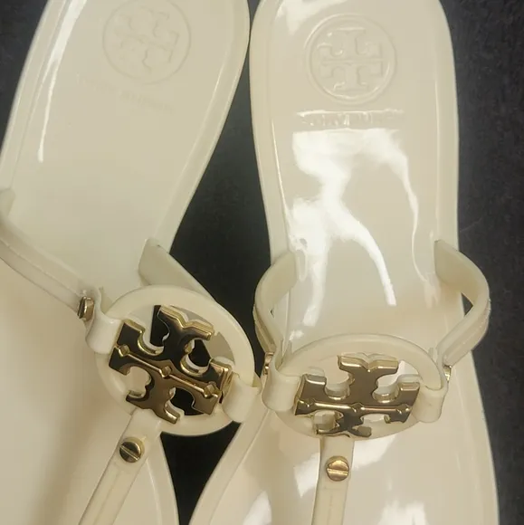 Tory Burch Ivory Off White Mini Miller Flat Thong Jelly Sandals Size6