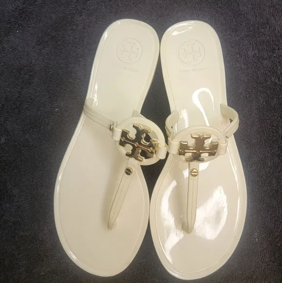 Tory Burch Ivory Off White Mini Miller Flat Thong Jelly Sandals Size6
