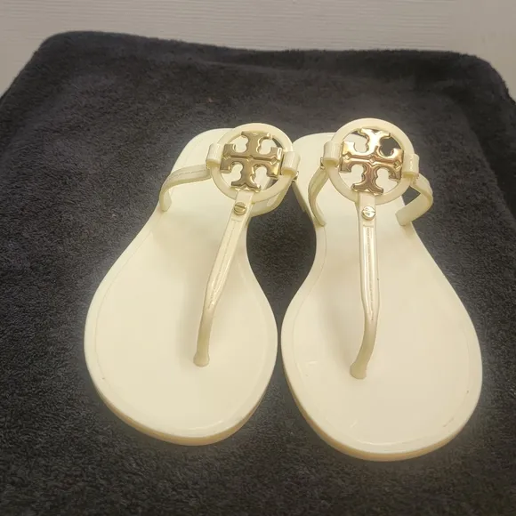 Tory Burch Ivory Off White Mini Miller Flat Thong Jelly Sandals Size6