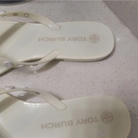 Tory Burch Jelly Sandals 10 Pale Yellow Studded Slip-On Flip Flop Flats