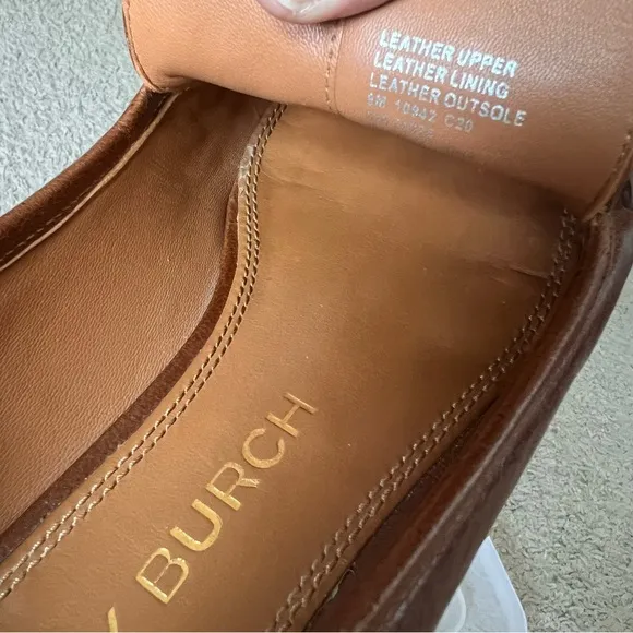 Tory Burch Jessa Brown Leather Loafers with Gold Equestrian Horse Accent Size 9M