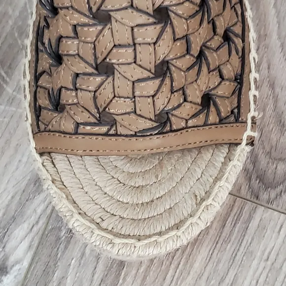 Tory Burch Leather Basketweave Espedrille Wedge Sandals, Almond, 7, NWT