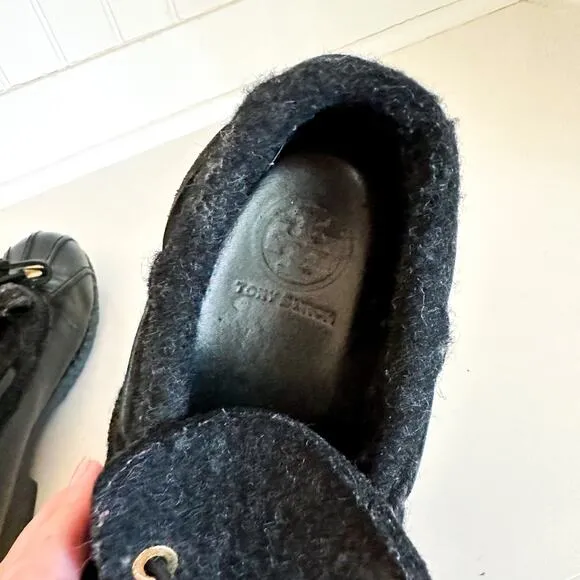Tory Burch Leather Low Top Rain Duck Rain Boots Black 6M