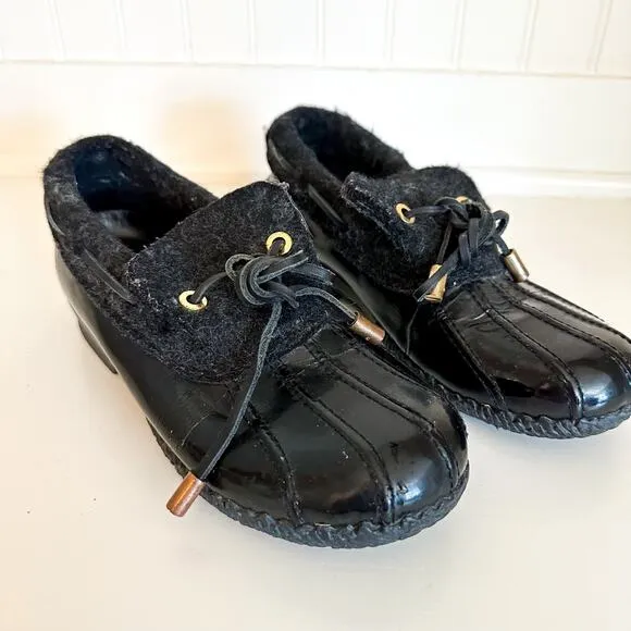 Tory Burch Leather Low Top Rain Duck Rain Boots Black 6M