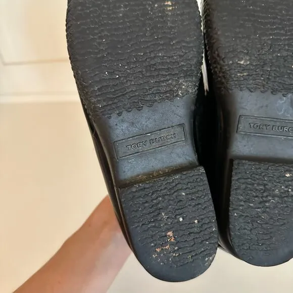 Tory Burch Leather Low Top Rain Duck Rain Boots Black 6M