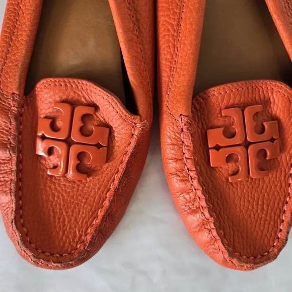 Tory Burch Leather Orange Loafers