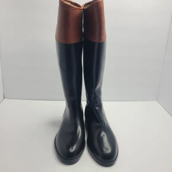Tory Burch Leather Rubber Riding  Rain‎ Pull Up Boots Size 8B