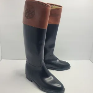 Tory Burch Leather Rubber Riding  Rain‎ Pull Up Boots Size 8B