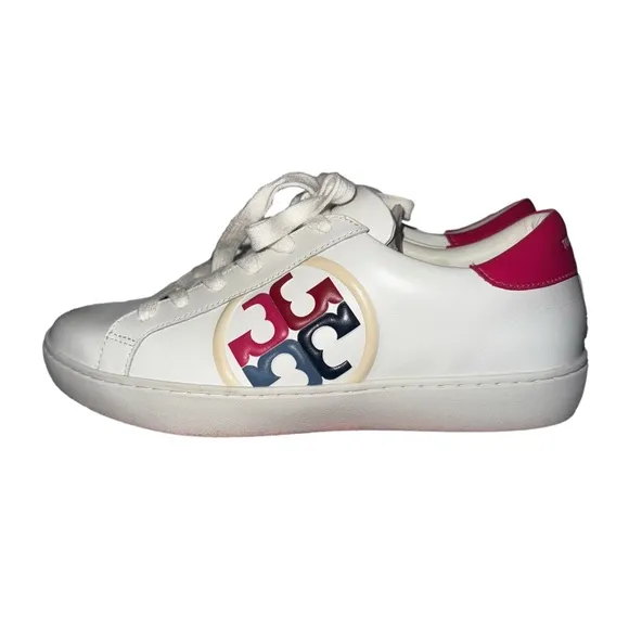 Tory Burch Leigh T-Logo White and Pink Fashion Sneakers